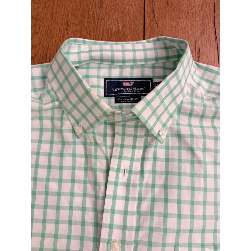 Vineyard Vines Mint Green and White Check Tucker Shirt Button-Down Shirt XL